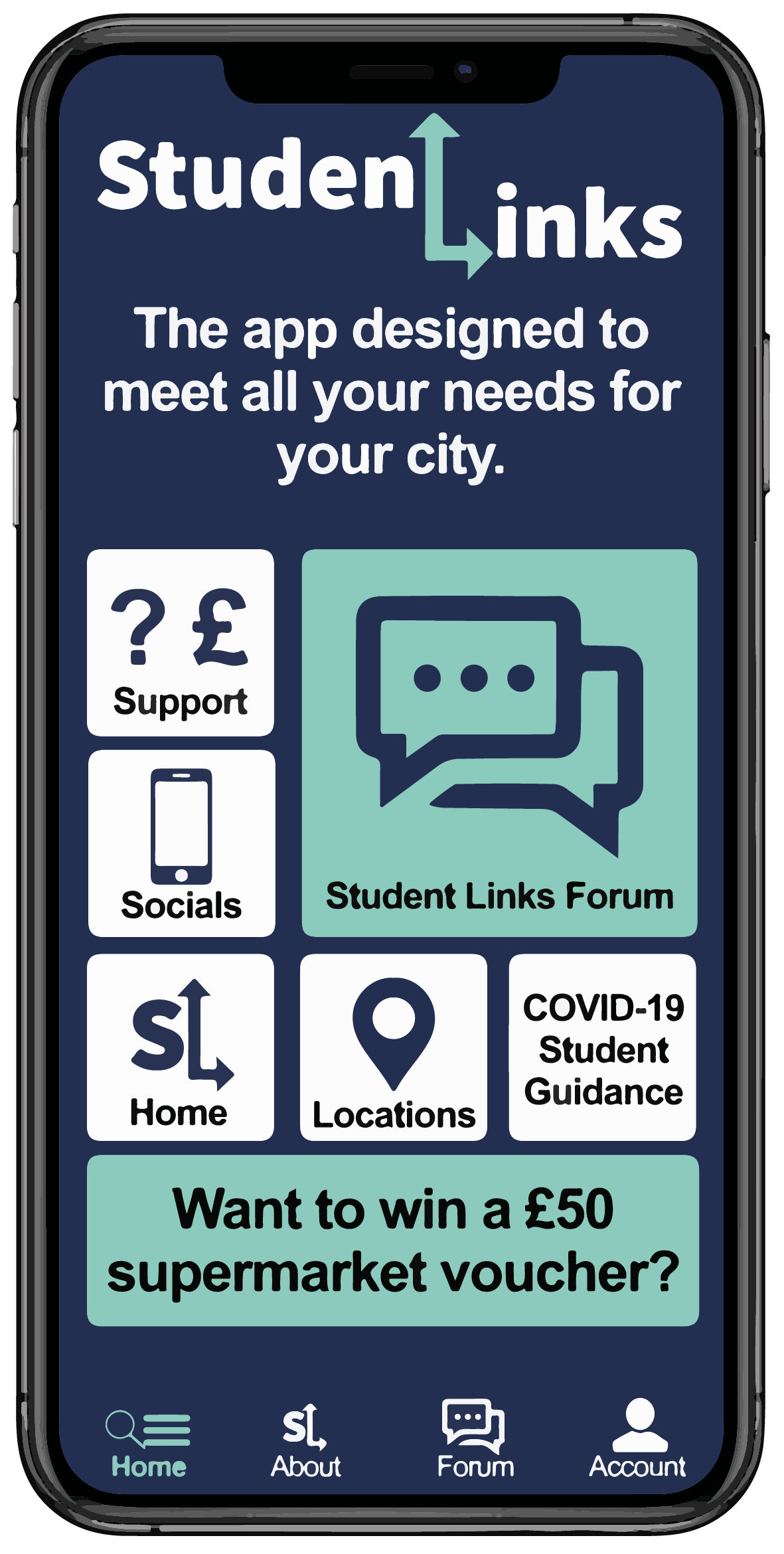 Mobile phone mockup of a app designed for university students